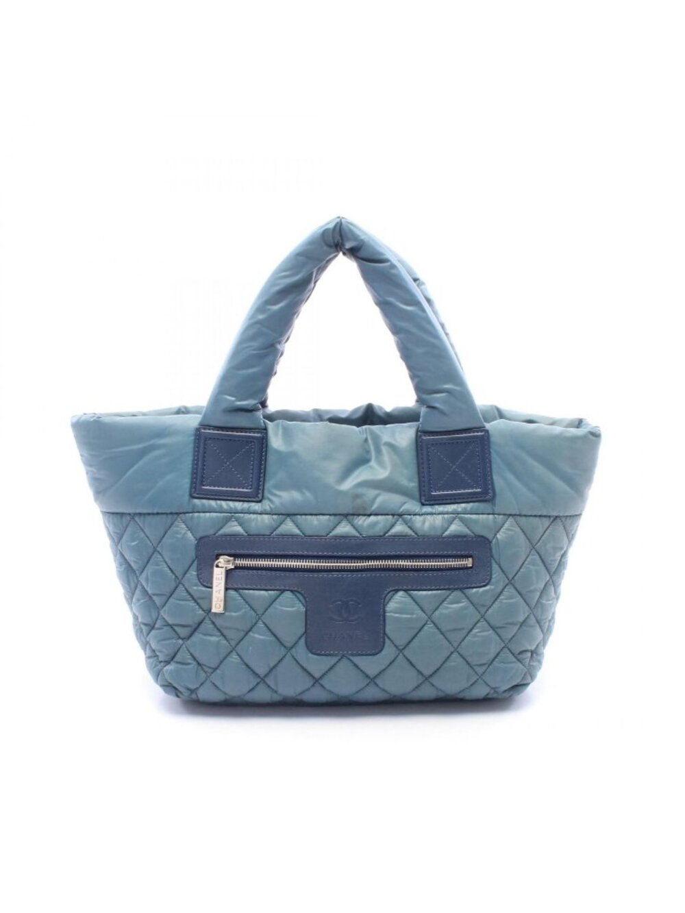 Chanel Tote Coco Cocoon Small Blue Green Nylon Leather